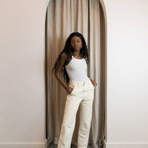 Amazing Re/Done Carpenter Pants Jeans Cotton Off White Workmans Pant Size 25